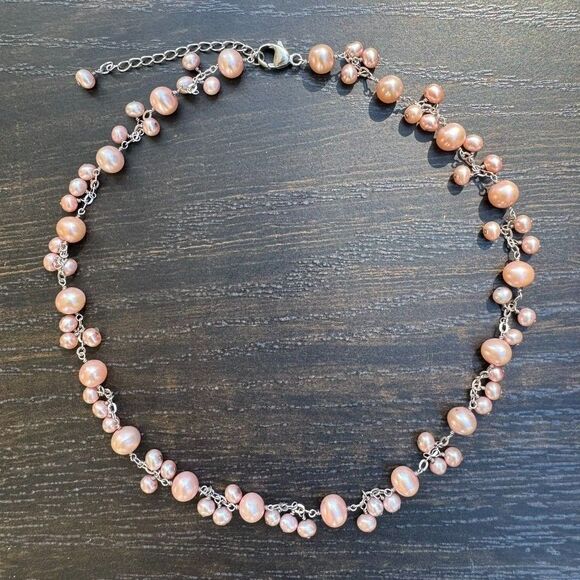 HONORA Sterling Silver Pink Pearl Cluster NECKLACE & Drop Earrings 16" - 19" - Picture 5 of 14